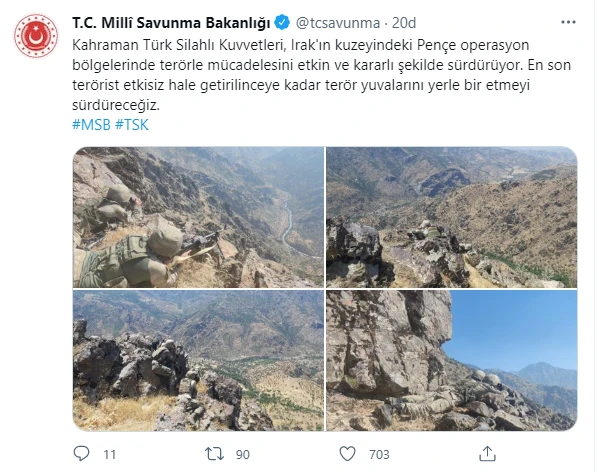 Son dakika... MSB'den net mesaj: Teröristlerin yuvalarını yerle bir etmeyi sürdüreceğiz